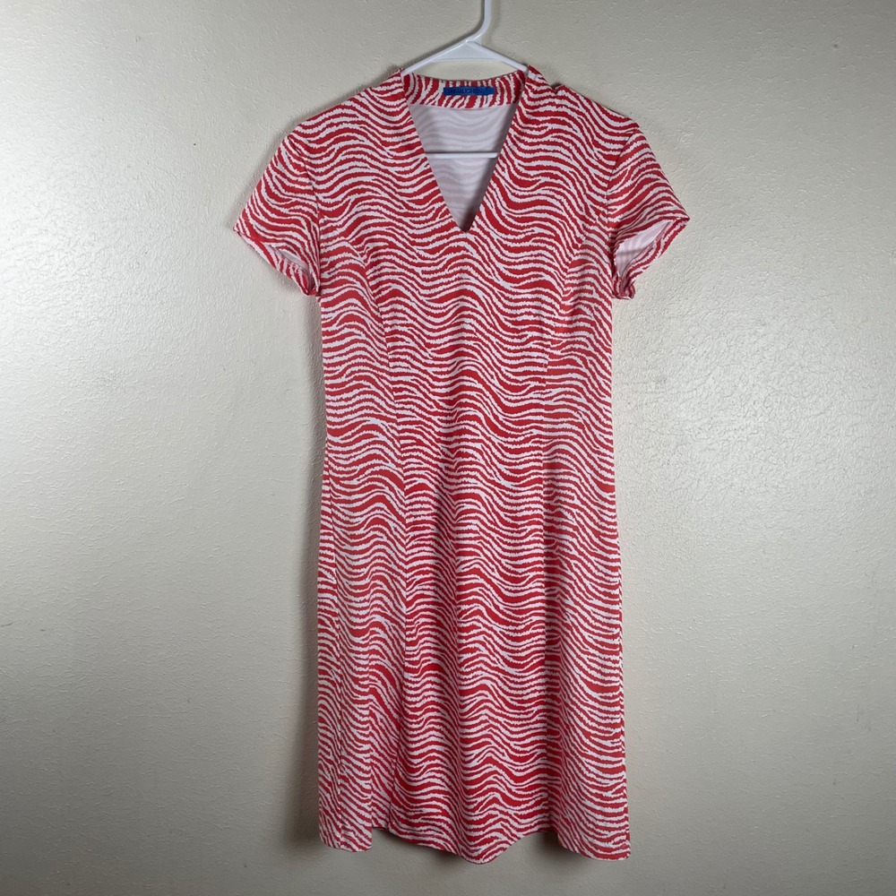 JM McLaughlin Orange White Zebra Print V Neck Short Sleeve Sheath Dress Size S